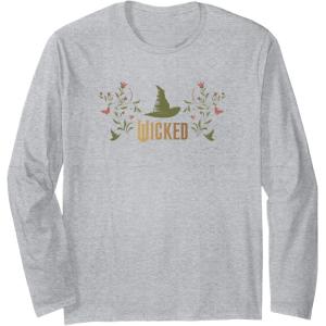 imageWicked Movie Logo Elphaba Hat Floral Long Sleeve TShirtHeather Grey