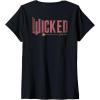 imageWomens Wicked Movie Logo Glinda Pink And Gold Wand VNeck TShirtBlack