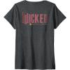 imageWomens Wicked Movie Logo Glinda Pink And Gold Wand VNeck TShirtDark Heather Grey