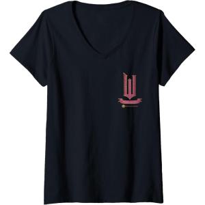 imageWomens Wicked Movie Logo Glinda Pink And Gold Wand VNeck TShirtBlack