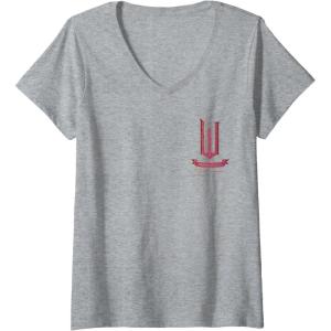 imageWomens Wicked Movie Logo Glinda Pink And Gold Wand VNeck TShirtHeather Grey