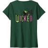imageWomens Wicked Logo Elphaba Daydreaming Playful Cartoon Style VNeck TShirtDark Green