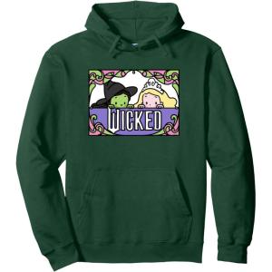 imageWicked Elphaba ampamp Glinda Peaking Playful Cartoon Style Pullover HoodieDark Green