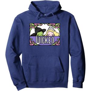 imageWicked Elphaba ampamp Glinda Peaking Playful Cartoon Style Pullover HoodieNavy Blue