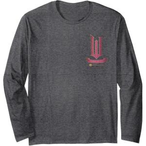 imageWicked Movie Logo Glinda Pink And Gold Wand Long Sleeve TShirtDark Heather Grey