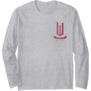 imageWicked Movie Logo Glinda Pink And Gold Wand Long Sleeve TShirtHeather Grey