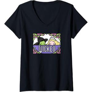 imageWomens Wicked Elphaba ampamp Glinda Peaking Playful Cartoon Style VNeck TShirtBlack