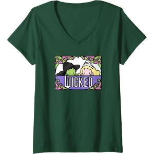 imageWomens Wicked Elphaba ampamp Glinda Peaking Playful Cartoon Style VNeck TShirtDark Green