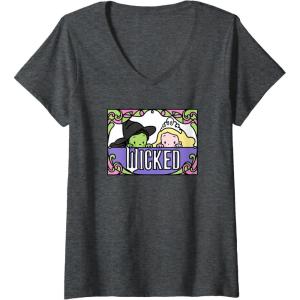 imageWomens Wicked Elphaba ampamp Glinda Peaking Playful Cartoon Style VNeck TShirtDark Heather Grey