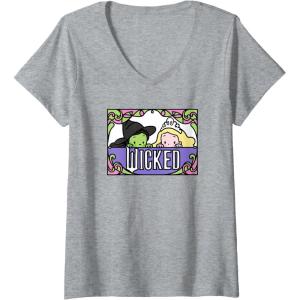 imageWomens Wicked Elphaba ampamp Glinda Peaking Playful Cartoon Style VNeck TShirtHeather Grey