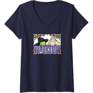 imageWomens Wicked Elphaba ampamp Glinda Peaking Playful Cartoon Style VNeck TShirtNavy Blue