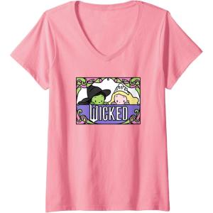 imageWomens Wicked Elphaba ampamp Glinda Peaking Playful Cartoon Style VNeck TShirtPink
