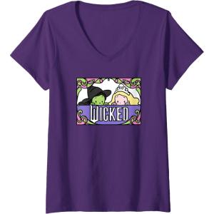 imageWomens Wicked Elphaba ampamp Glinda Peaking Playful Cartoon Style VNeck TShirtPurple
