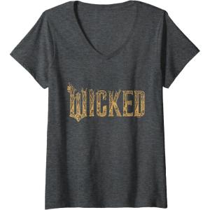 imageWomens Wicked For Good Gold Glam Logo VNeck TShirtDark Heather Grey