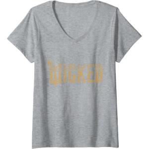 imageWomens Wicked For Good Gold Glam Logo VNeck TShirtHeather Grey
