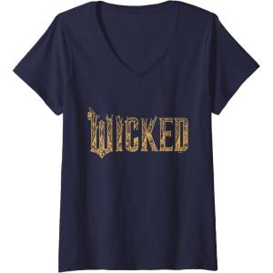 imageWomens Wicked For Good Gold Glam Logo VNeck TShirtNavy Blue
