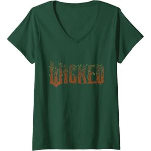 imageWomens Wicked For Good Ozian Forest Textured Logo VNeck TShirtDark Green