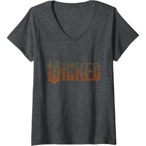 imageWomens Wicked For Good Ozian Forest Textured Logo VNeck TShirtDark Heather Grey