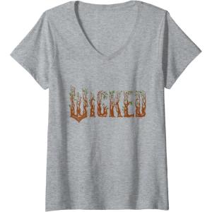 imageWomens Wicked For Good Ozian Forest Textured Logo VNeck TShirtHeather Grey