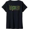 imageWomens Wicked Movie Logo Elphaba Green And Gold Broom VNeck TShirtBlack