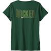 imageWomens Wicked Movie Logo Elphaba Green And Gold Broom VNeck TShirtDark Green