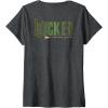 imageWomens Wicked Movie Logo Elphaba Green And Gold Broom VNeck TShirtDark Heather Grey