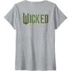 imageWomens Wicked Movie Logo Elphaba Green And Gold Broom VNeck TShirtHeather Grey
