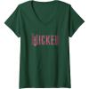 imageWomens Wicked Movie Logo Glinda Pink And Gold VNeck TShirtDark Green
