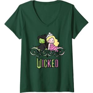 imageWomens Wicked Elphaba ampamp Glinda Together Playful Cartoon Style VNeck TShirtDark Green