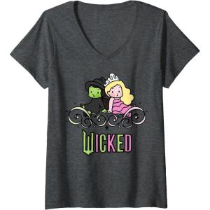 imageWomens Wicked Elphaba ampamp Glinda Together Playful Cartoon Style VNeck TShirtDark Heather Grey
