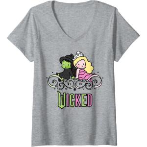 imageWomens Wicked Elphaba ampamp Glinda Together Playful Cartoon Style VNeck TShirtHeather Grey