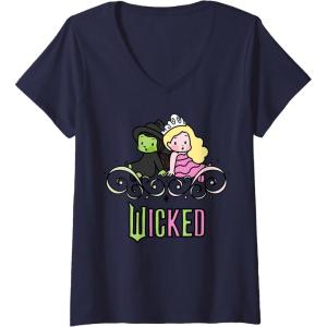 imageWomens Wicked Elphaba ampamp Glinda Together Playful Cartoon Style VNeck TShirtNavy Blue