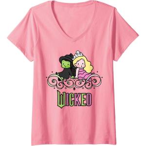 imageWomens Wicked Elphaba ampamp Glinda Together Playful Cartoon Style VNeck TShirtPink
