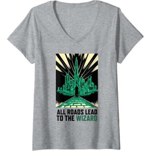 imageWomens Wicked For Good All Roads Lead to the Wizard VNeck TShirtHeather Grey