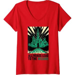 imageWomens Wicked For Good All Roads Lead to the Wizard VNeck TShirtRed