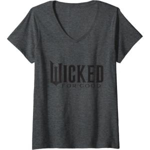 imageWomens Wicked For Good Black Minimalist Logo VNeck TShirtDark Heather Grey