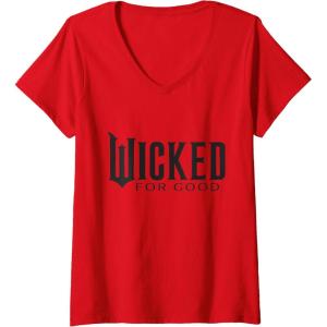 imageWomens Wicked For Good Black Minimalist Logo VNeck TShirtRed
