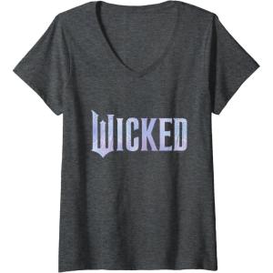 imageWomens Wicked For Good Bubble Shimmer Logo VNeck TShirtDark Heather Grey