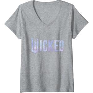 imageWomens Wicked For Good Bubble Shimmer Logo VNeck TShirtHeather Grey