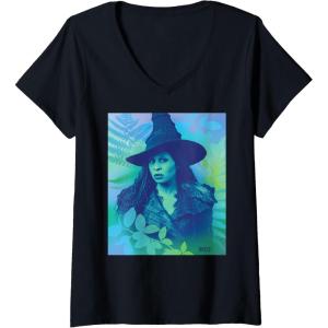 imageWomens Wicked For Good Elphaba Close Up Florals VNeck TShirtBlack