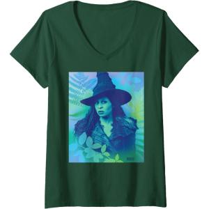 imageWomens Wicked For Good Elphaba Close Up Florals VNeck TShirtDark Green