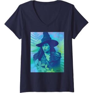 imageWomens Wicked For Good Elphaba Close Up Florals VNeck TShirtNavy Blue