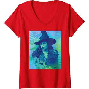 imageWomens Wicked For Good Elphaba Close Up Florals VNeck TShirtRed