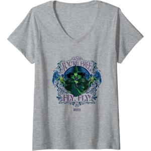 imageWomens Wicked For Good Elphaba Youre Free Fly VNeck TShirtHeather Grey