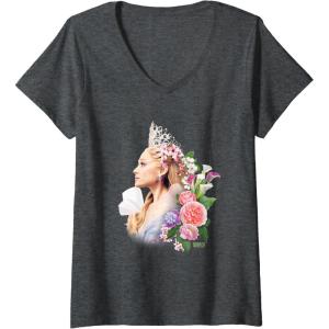 imageWomens Wicked For Good Glinda in Bloom VNeck TShirtDark Heather Grey