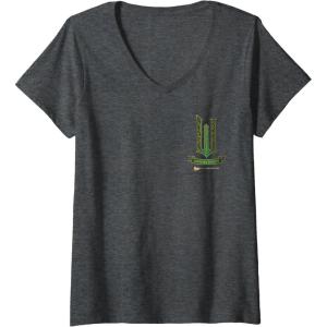 imageWomens Wicked Movie Logo Elphaba Green And Gold Broom VNeck TShirtDark Heather Grey