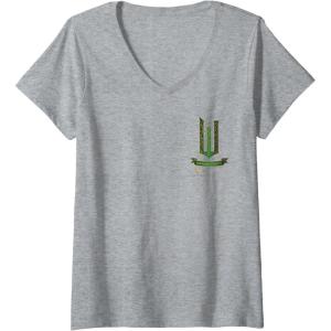 imageWomens Wicked Movie Logo Elphaba Green And Gold Broom VNeck TShirtHeather Grey