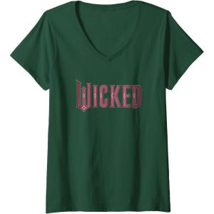 imageWomens Wicked Movie Logo Glinda Pink And Gold VNeck TShirtDark Green