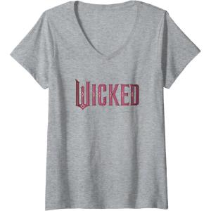 imageWomens Wicked Movie Logo Glinda Pink And Gold VNeck TShirtHeather Grey