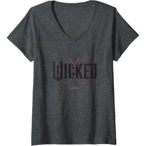 imageWomens Wicked Movie Logo Glinda Upland VNeck TShirtDark Heather Grey